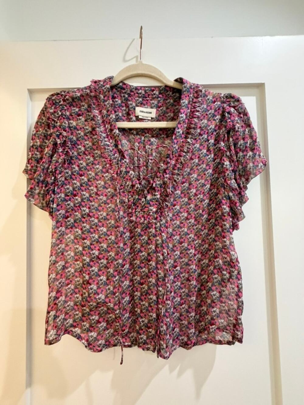 Zadig & Voltaire Sheer Pink Patterned Blouse - Size XS